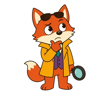 The Kryzzle fox thinking hard, magnifying glass behind his back